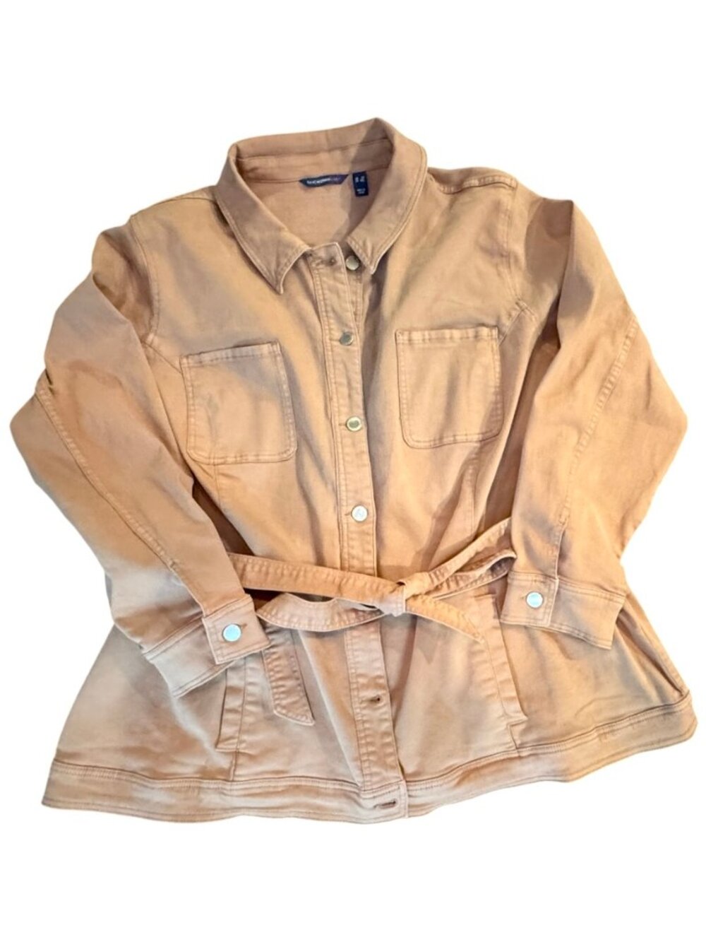 Isaac Mizrahi Safari Jacket Womens 3X Camel Tan Belted Military Utility Coat EUC